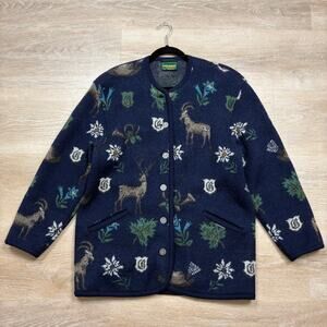 Geiger Wool Woodland Pattern Button Sweater Women’s AU 38 Color Navy